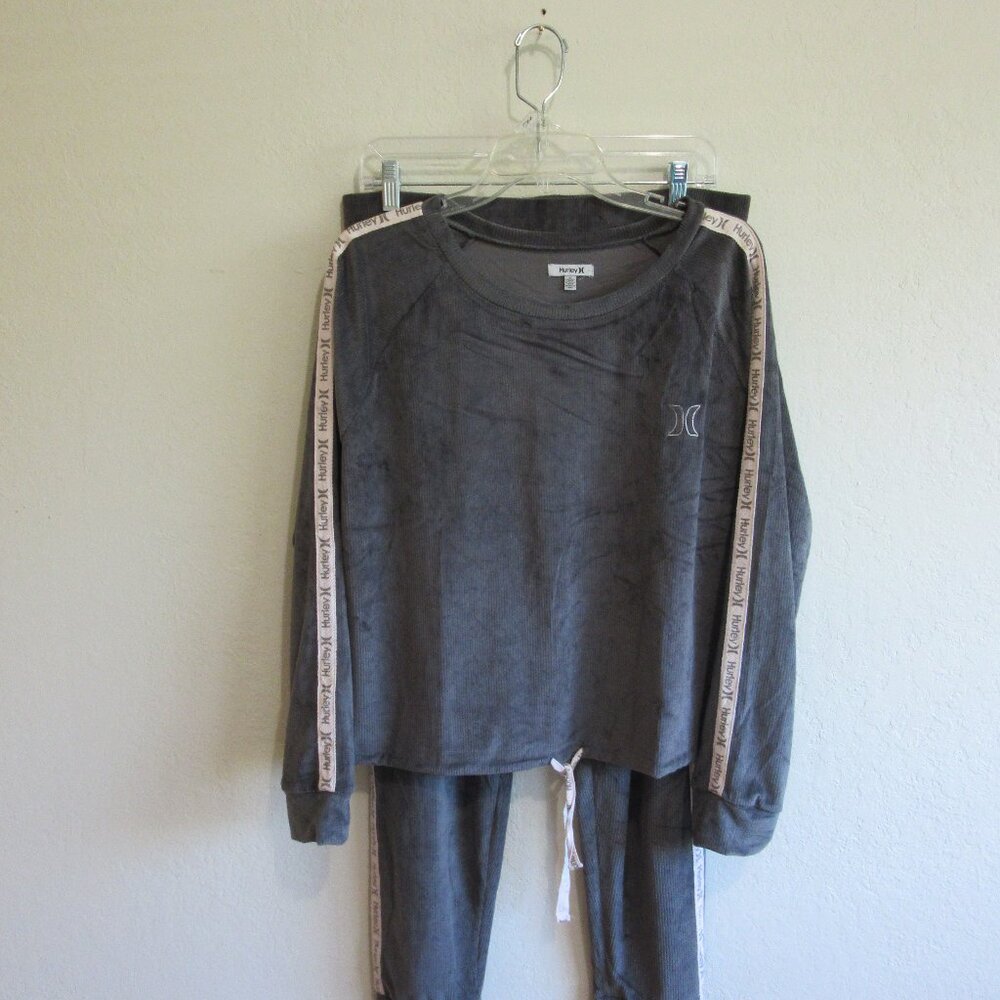 HURLEY Gray Ribbed Velour XL Sweatpants & Matching Top Loungewear